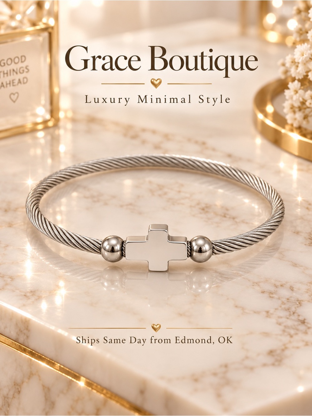 Silver Cable Cross Bracelet